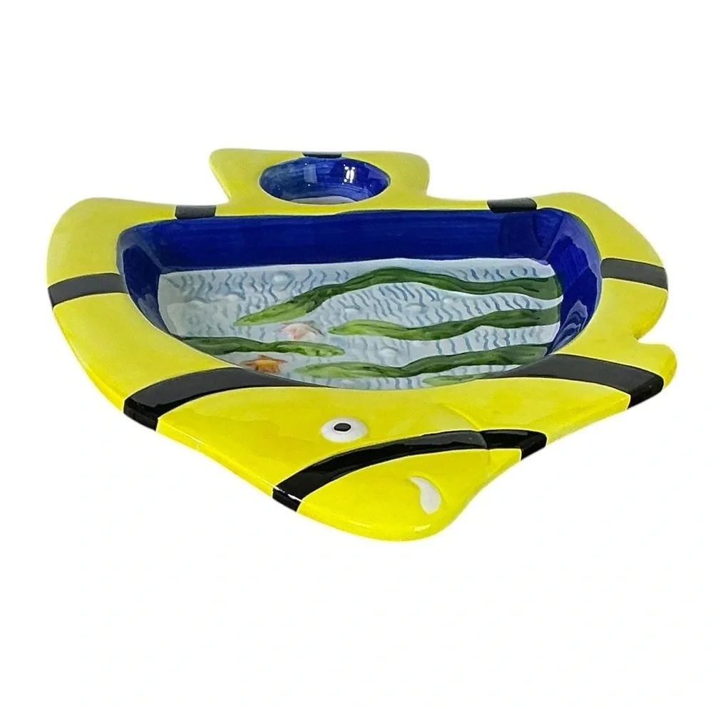 Tropical Angel Fish Design Dip Bowl Decorative Platter Tray 13 Inches